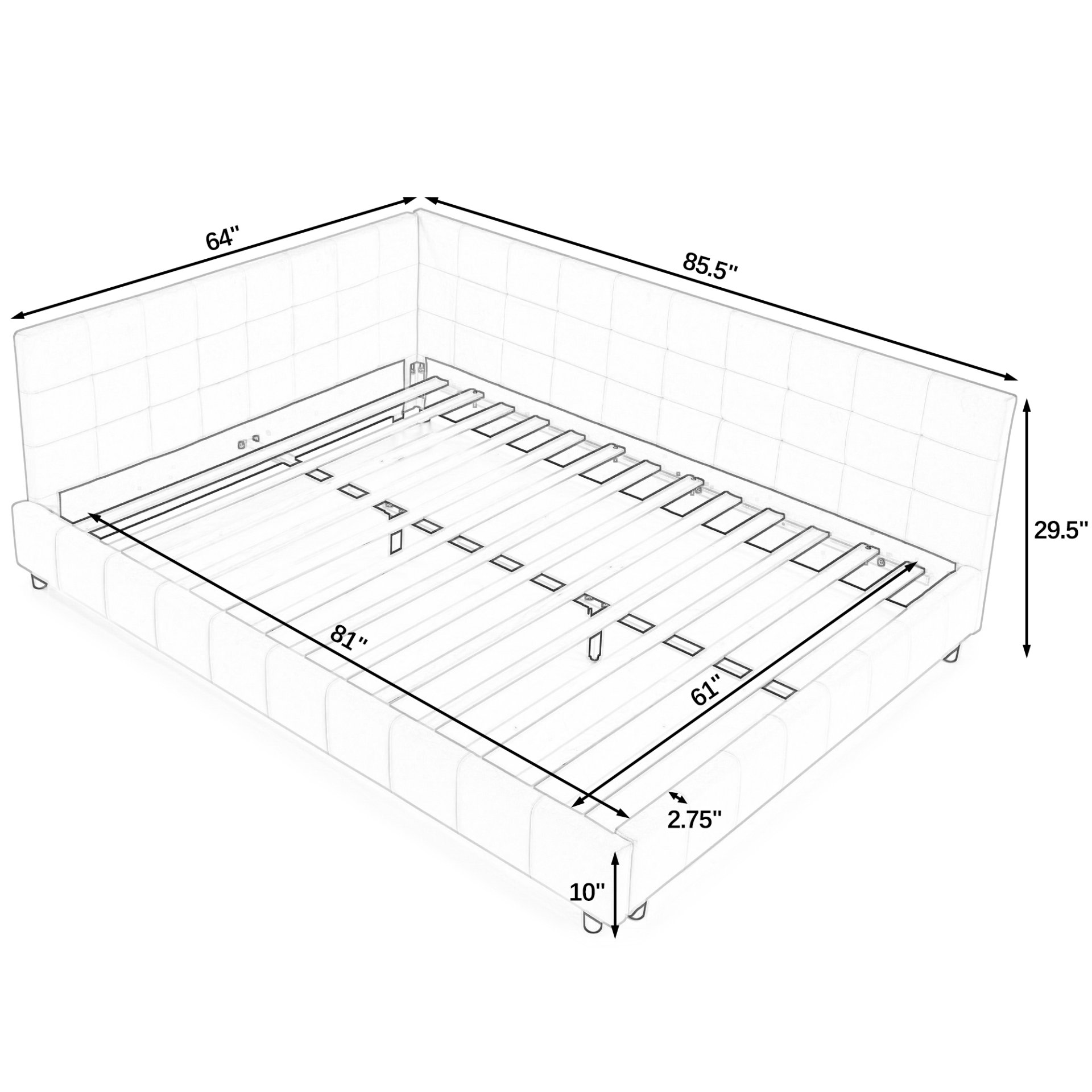 Mid Century Upholstered Tufted Queen Bed Frame With Backrest And Armrests - Beige - Image 2