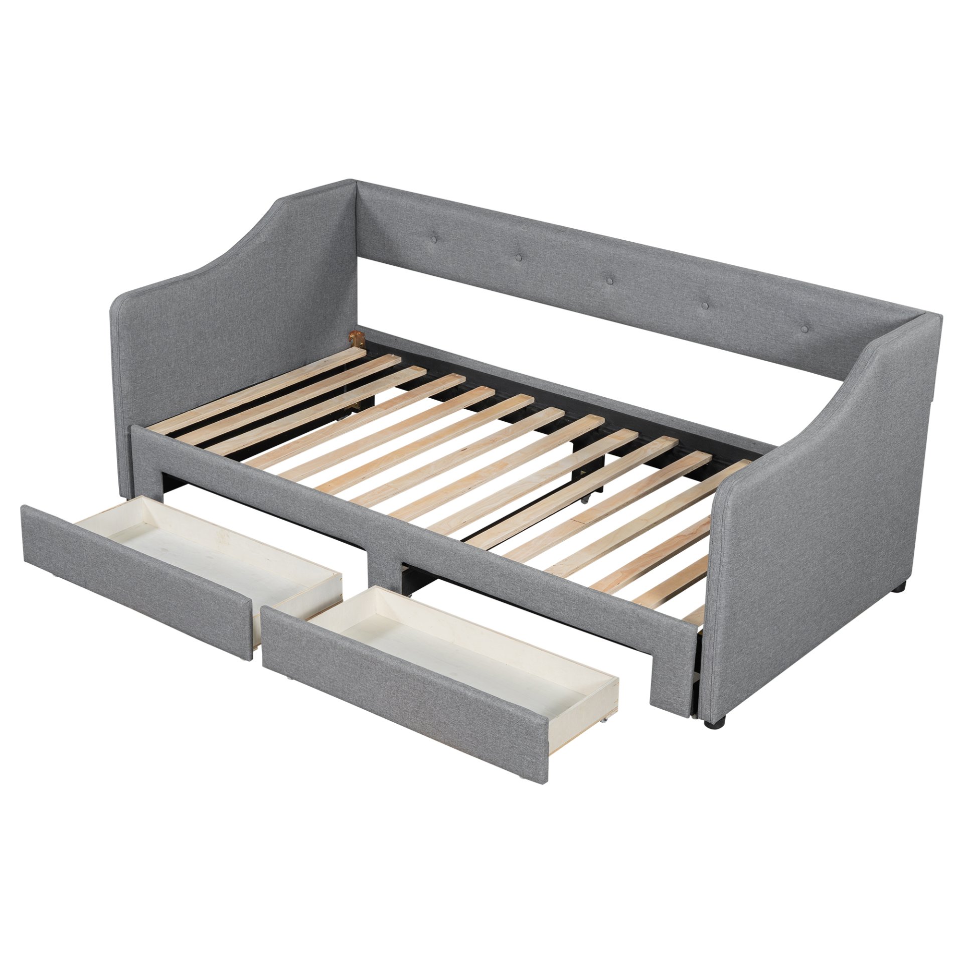 Twin Long To King Size Upholstered Daybed With 2 Drawers, Foam-Padded Sides And Back - Gray - Image 11