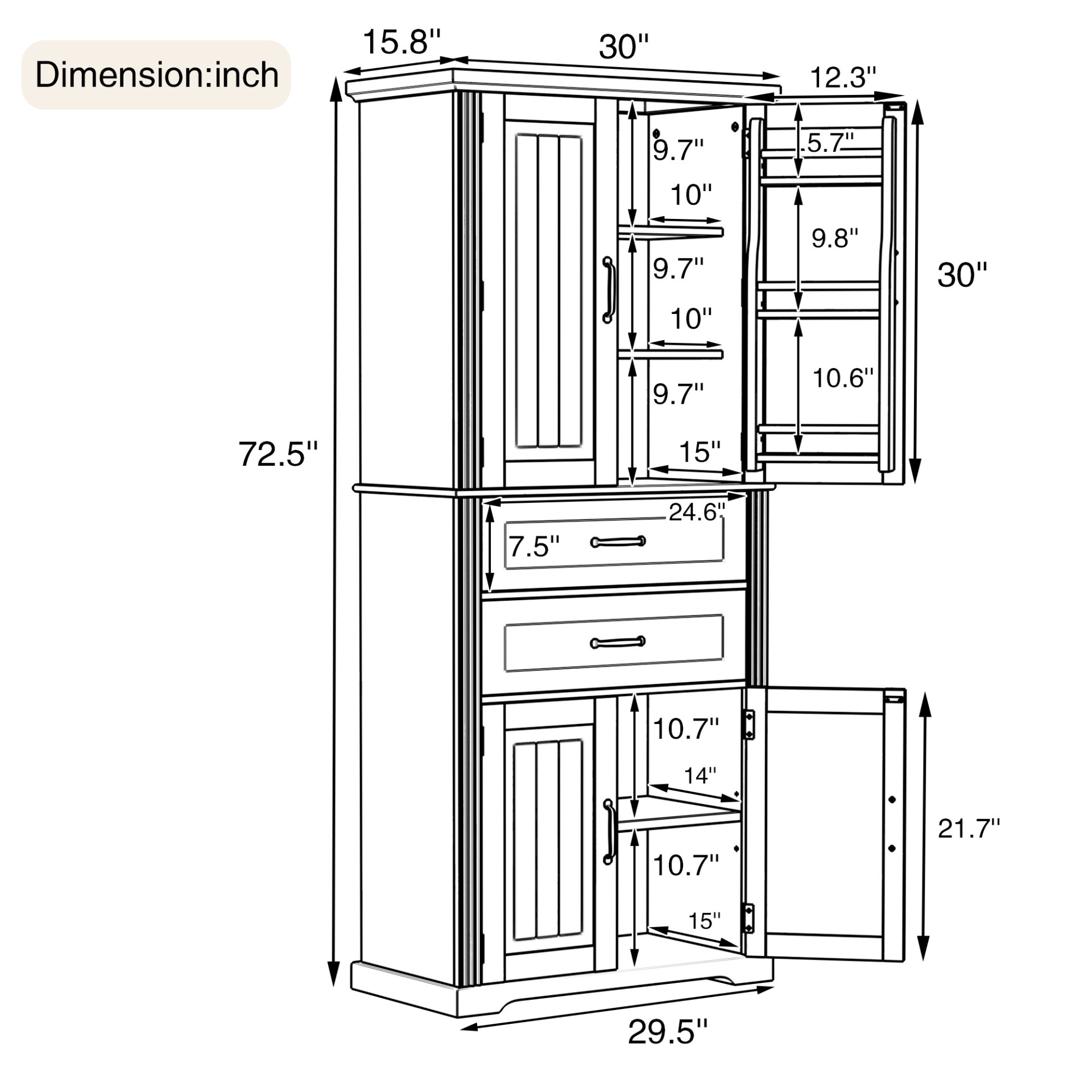Elegant Multi Functional Storage Cabinet With Slide Rail Drawers, Adjustable Shelves - White - Image 3
