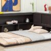 Full Floor Bed With L-Shaped Bookcases, Sliding Doors, Without Slats - Espresso - Image 7