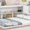 Full Floor Bed With L-Shaped Bookcases, Sliding Doors, Without Slats - White - Image 7