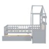 Twin Size House Bed With Sofa, Kids Platform Bed With 2 Drawers And Storage Shelf - Gray - Image 6