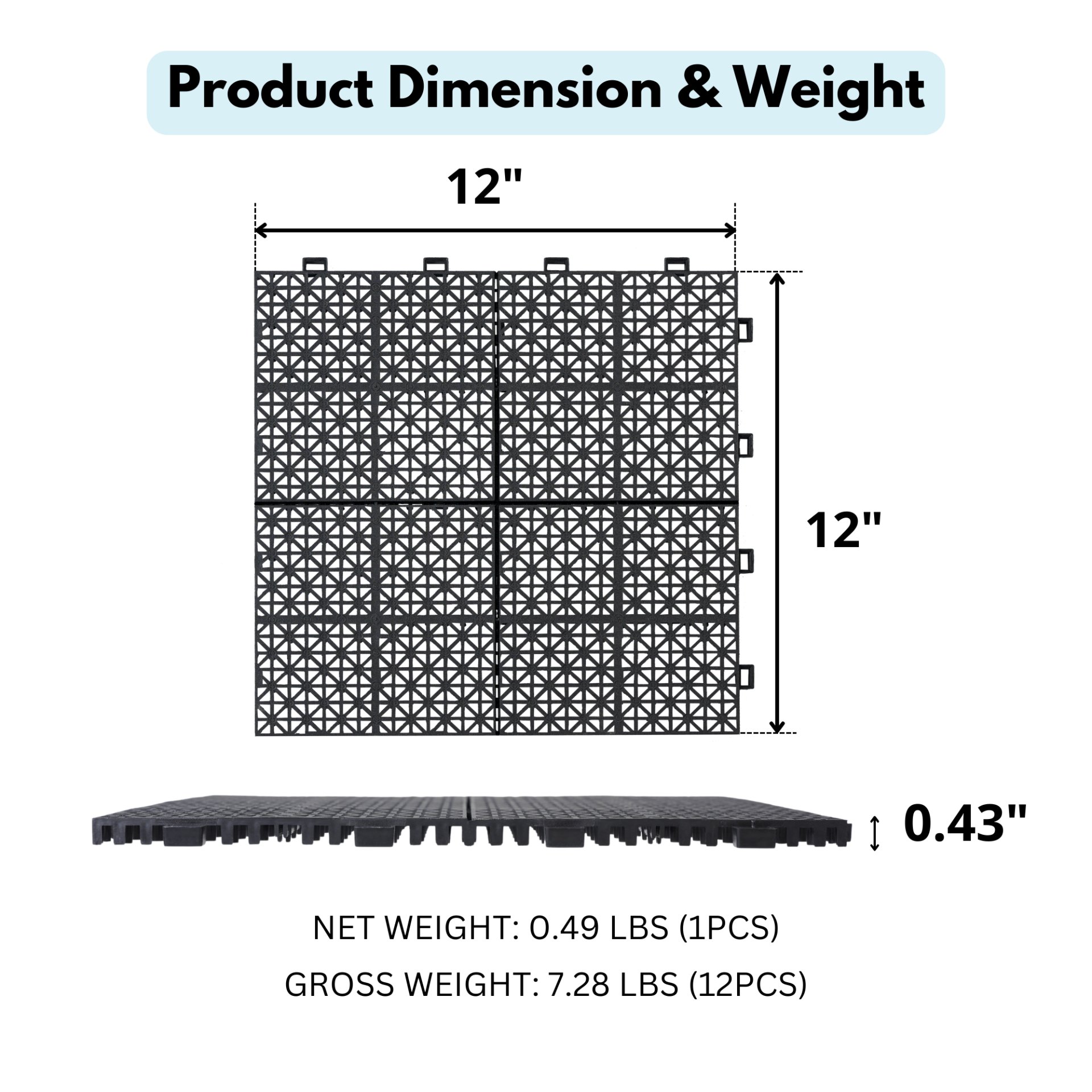 Interlocking Deck Tiles Plastic Waterproof Outdoor All Weather Anti-Slip Bathroom Shower Balcony Porch Strong Weight Capacity Upto 6613 Lbs, Rosette Pattern Pack Of 12 - Black - Image 3