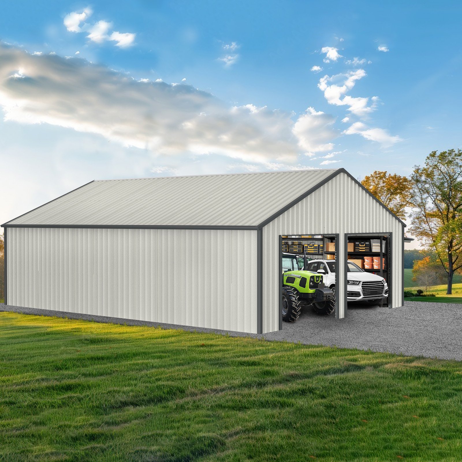 Double Garage Metal Shed With Side Entry Door - White - Image 5