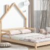 Full House-Shaped Headboard Bed With Handrails, Slats - Natural - Image 7
