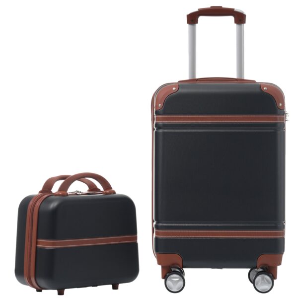 20" Hardside Luggage With Cosmetic Case, 2 Piece Lightweight Suitcase Set With Spinner Wheels, Carry On Vintage Luggage - Black