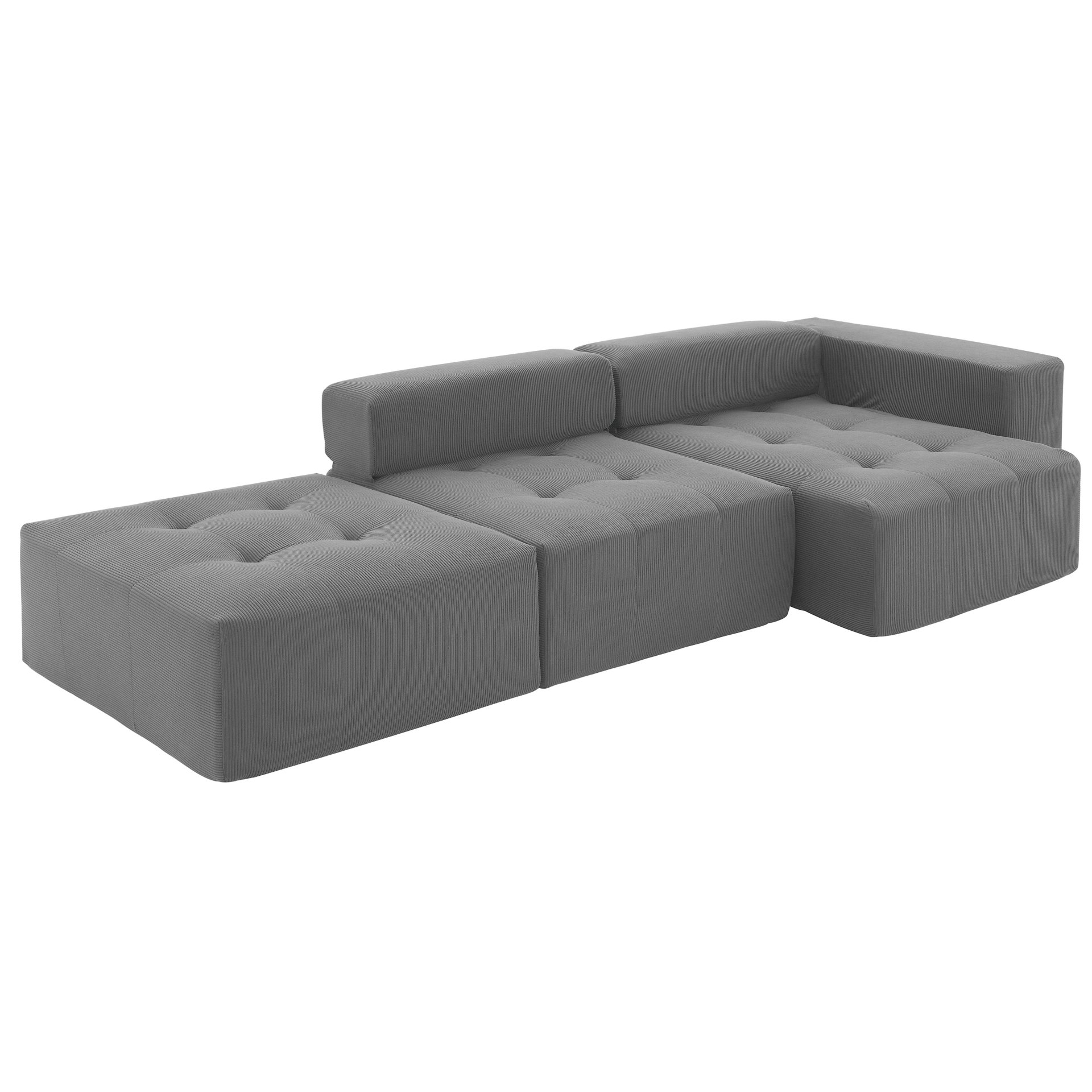 3 Piece Free Combination L Shaped Modular Sectional, Minimalist Floor Couch Set, Convertible Foam Filled Cloud Compressed Couch For Living Room - Gray - Image 18