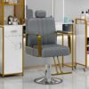 Premium Reclining Barber Chair Salon Chair For Hair Stylist With Heavy Duty Hydraulic Pump, 360° Rotation, Tattoo Chair Shampoo Beauty Salon Equipment, Max Load Weight 400 Lbs - Gray - Image 2
