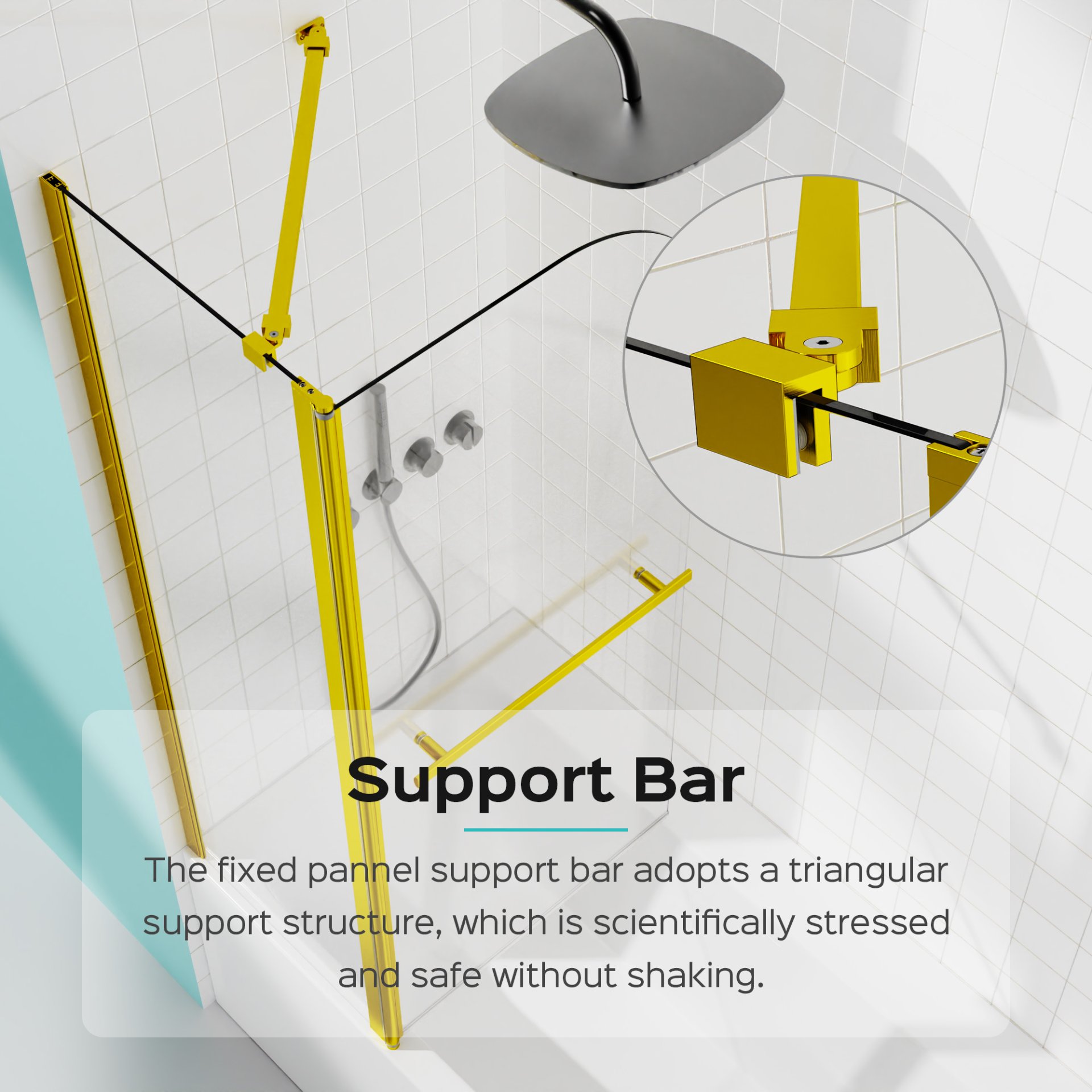 Frameless Folding Shower Doors For Bathtub - Brushed Gold - Image 7