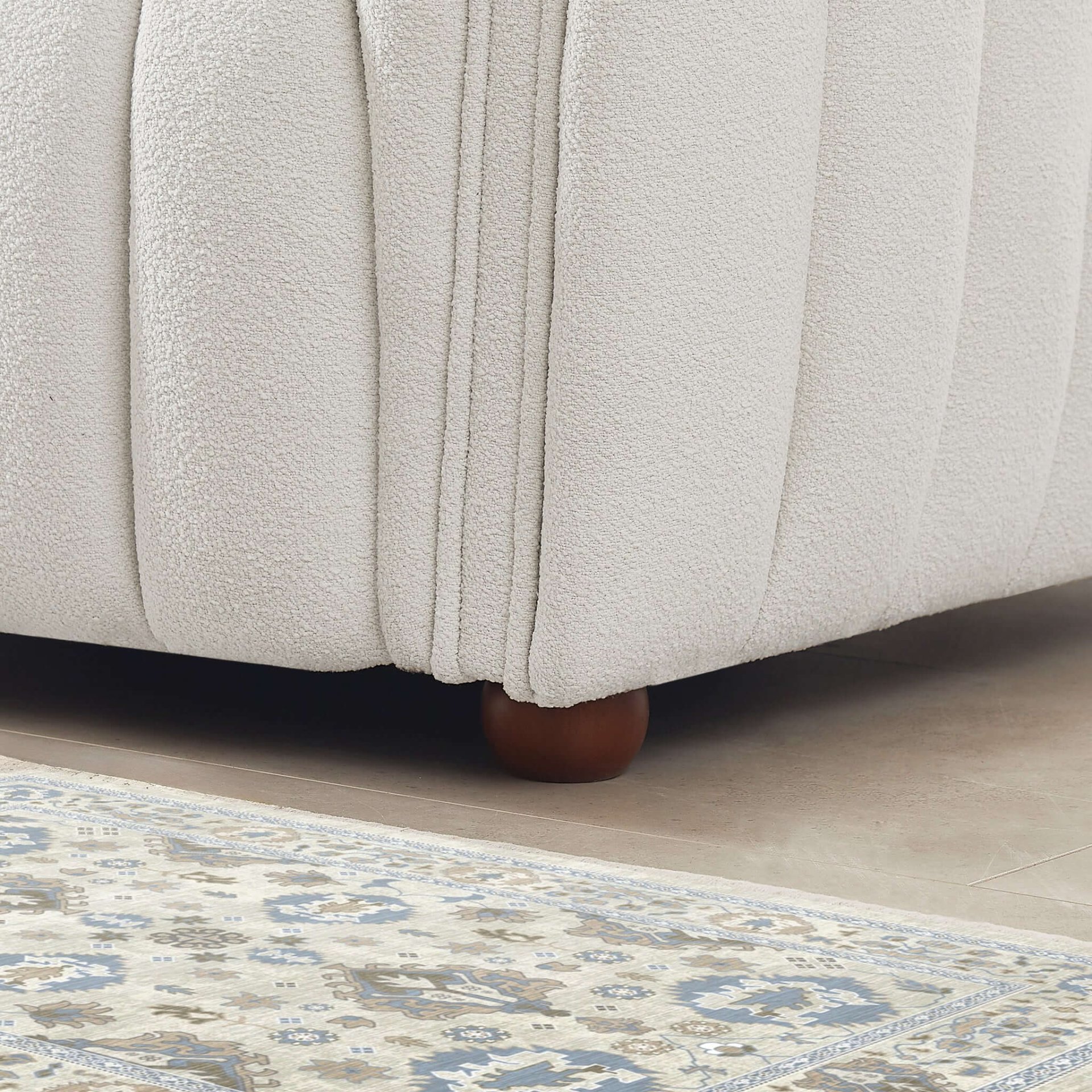 April - Mid-Century Modern Luxury Tight Back Boucle Couch - Ivory / Light Beige / White - Image 7