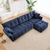 Elegant 3 Seater Sofa Set With Ottoman And Pillows, Textured, High Resilience Cushions - Blue - Image 12