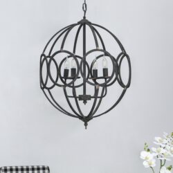 4 Light Metal Chandelier, Hanging Light Fixture With Adjustable Chain For Kitchen, Bulb Not Included - Black