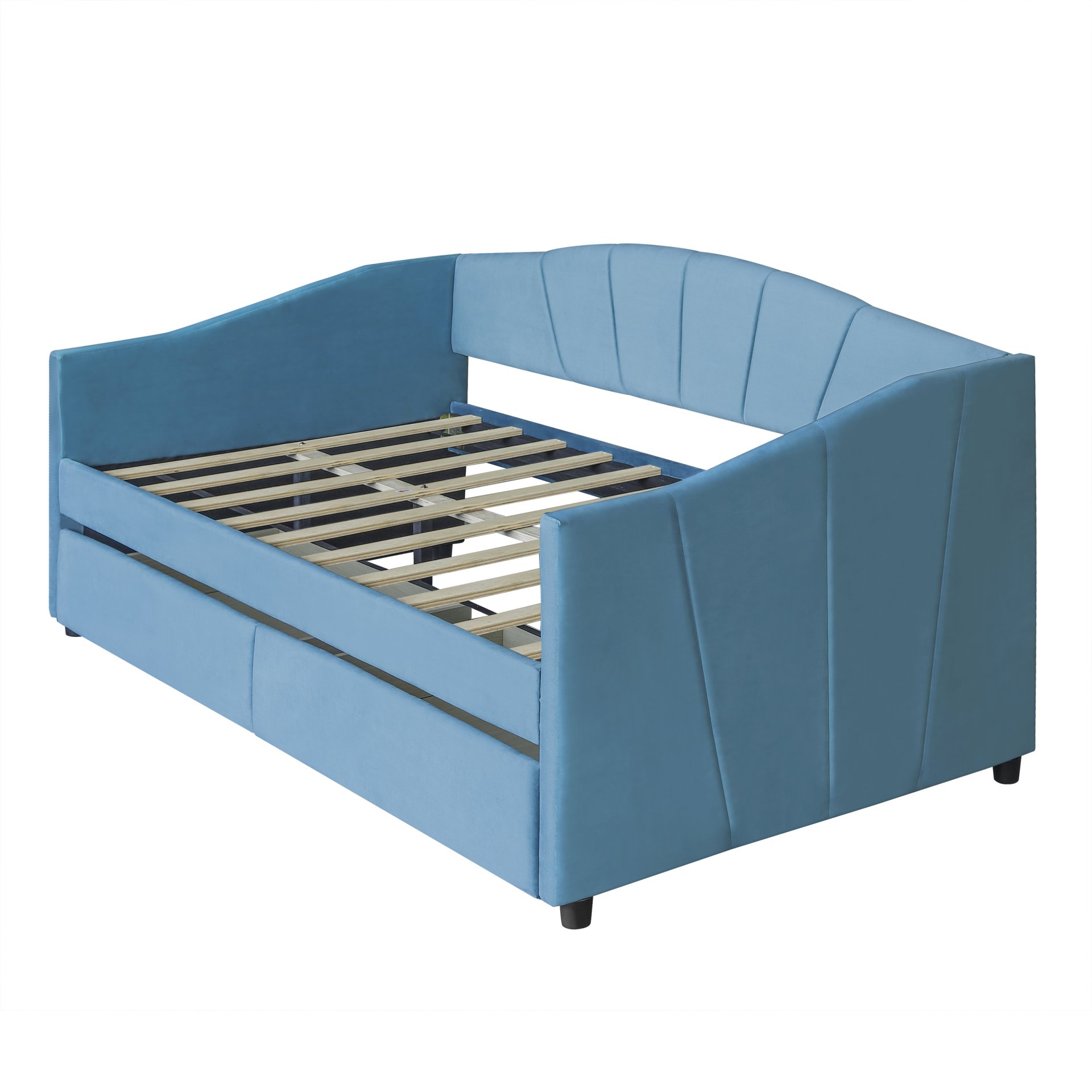 Twin Size Upholstered Daybed With Two Drawers And Slat - Blue - Image 17