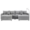 Modern Style 4 - Seater Sofa Sectional Sofa Couch With Storage Space, Two Movable Ottomans, Two USB Ports, Two Cup Holders, A Phone Holder For Living Room - Gray - Image 19