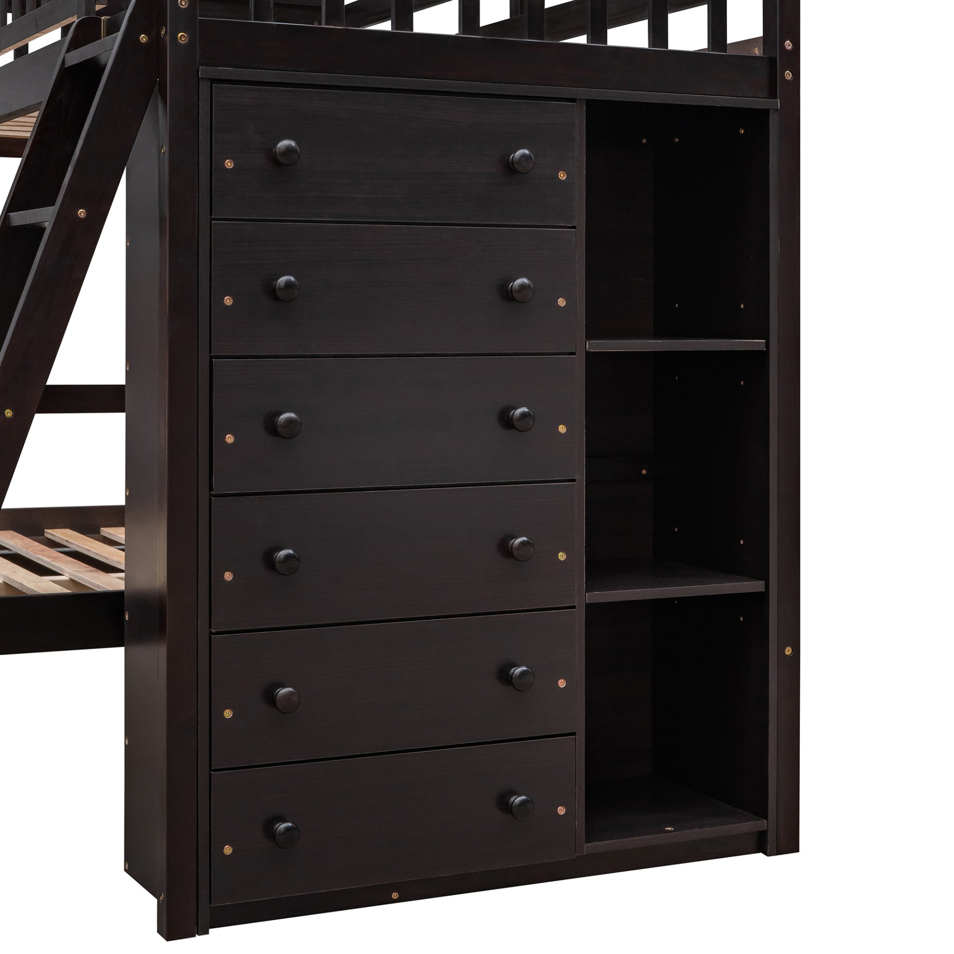 Twin Over Full Bunk Bed With 6 Drawers And Flexible Shelves, Bottom Bed With Wheels - Espresso - Image 11