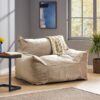 Allea - Velveteen Bean Bag Chair With Armrests, Comfortable Velvet Seating - Taupe - Image 2