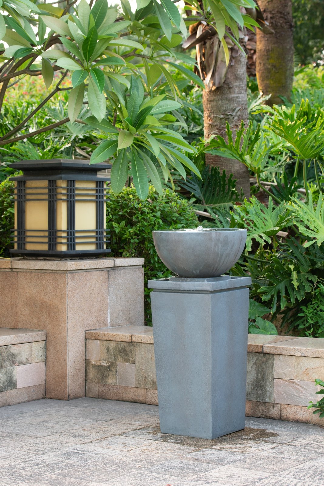 16.3" Polyresin Zen Bowl Water Fountain, Outdoor Bird Feeder / Bath Fountains, Relaxing Water Feature For Garden Lawn Backyard Porch - Gray - Image 4