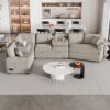 L-Shaped Sofa Sectional Sofa Couch Pull-Out Sofa Bed With Charging Devices And Cup Holders For Living Room - Beige - Image 3