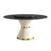 59.05" Modern Artificial Stone Round Carbon Steel Base Dining Table, Can Accommodate 6 People, Artificial Stone Turntable - White / Black - Image 10