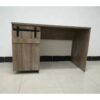 Home Office Desk Hazelnut One Cabinet Three Shelves Faux Barn Door On Metal Euro Hinges Modesty Panel - Light Brown - Image 5