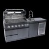 6 Burner 85, 000 Btu Outdoor Kitchen Island Grill With Wine Cooler Refrigerator, Rotisserie Kit, Granite Countertops & Sink - Black - Image 4
