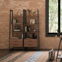 Sawhorse - Solid Walnut Veneer And Ladder Shelf With Storage - Dark Brown
