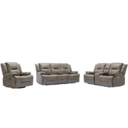 Home Theater Recliner Set Manual Recliner Chair With A Led Light Strip Two Built-In Cup Holders For Living Room - Gray