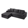 Full Compression Chaise Lounge Set Modular Corduroy Sectional With Arched Armrests Non Slip Base Includes 3 Back Cushions & 2 Throw Pillows - Dark Gray - Image 14