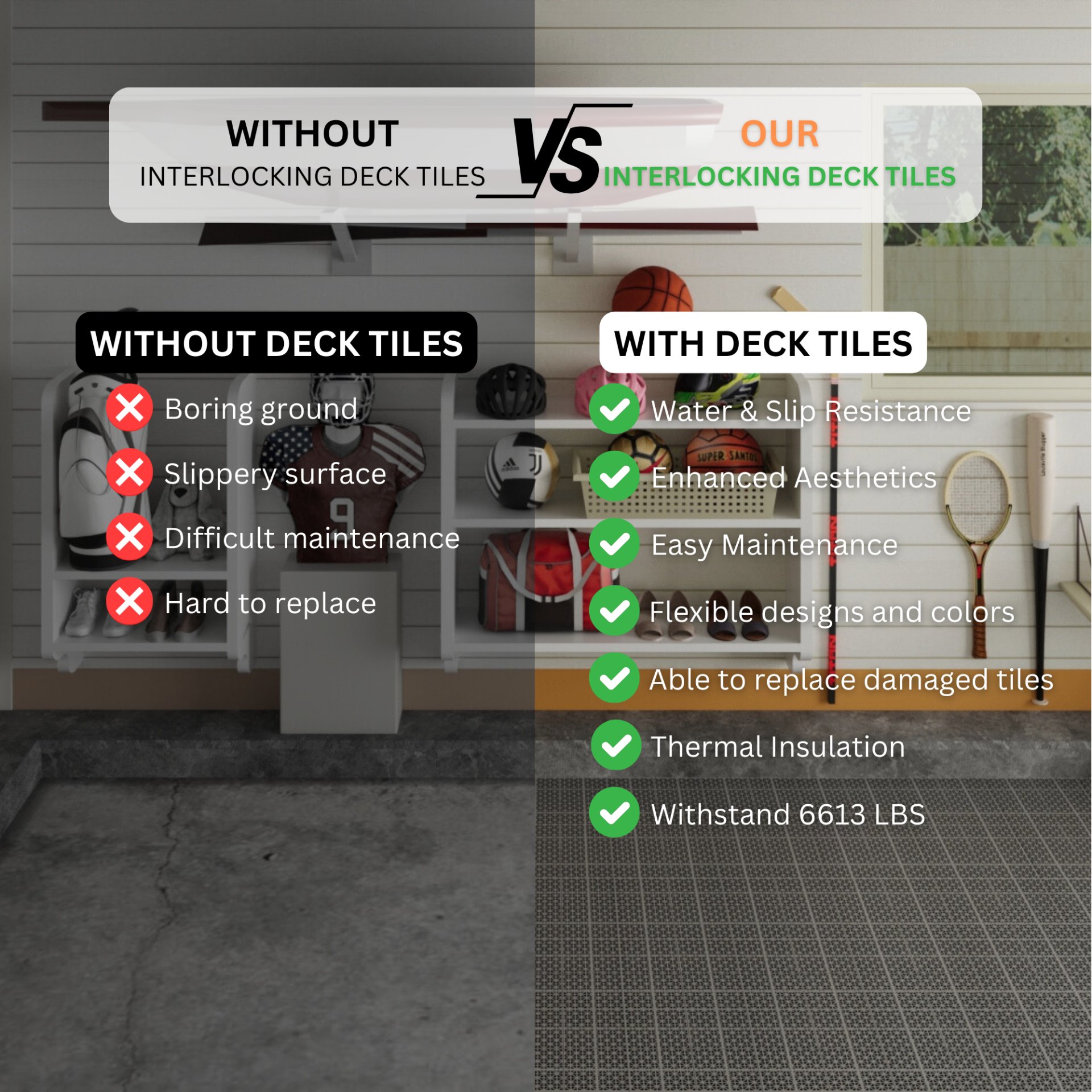 Interlocking Deck Tiles Plastic Waterproof Outdoor All Weather Anti-Slip Bathroom Shower Balcony Porch Strong Weight Capacity Upto 6613 Lbs, Rosette Pattern Pack Of 12 - Gray - Image 7
