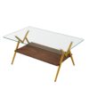 Rectangle Coffee Table With Tempered Glass Top And Golden Metal Legs, Modern Table For Living Room, Transparent Glass - Gold / Dark Brown - Image 8
