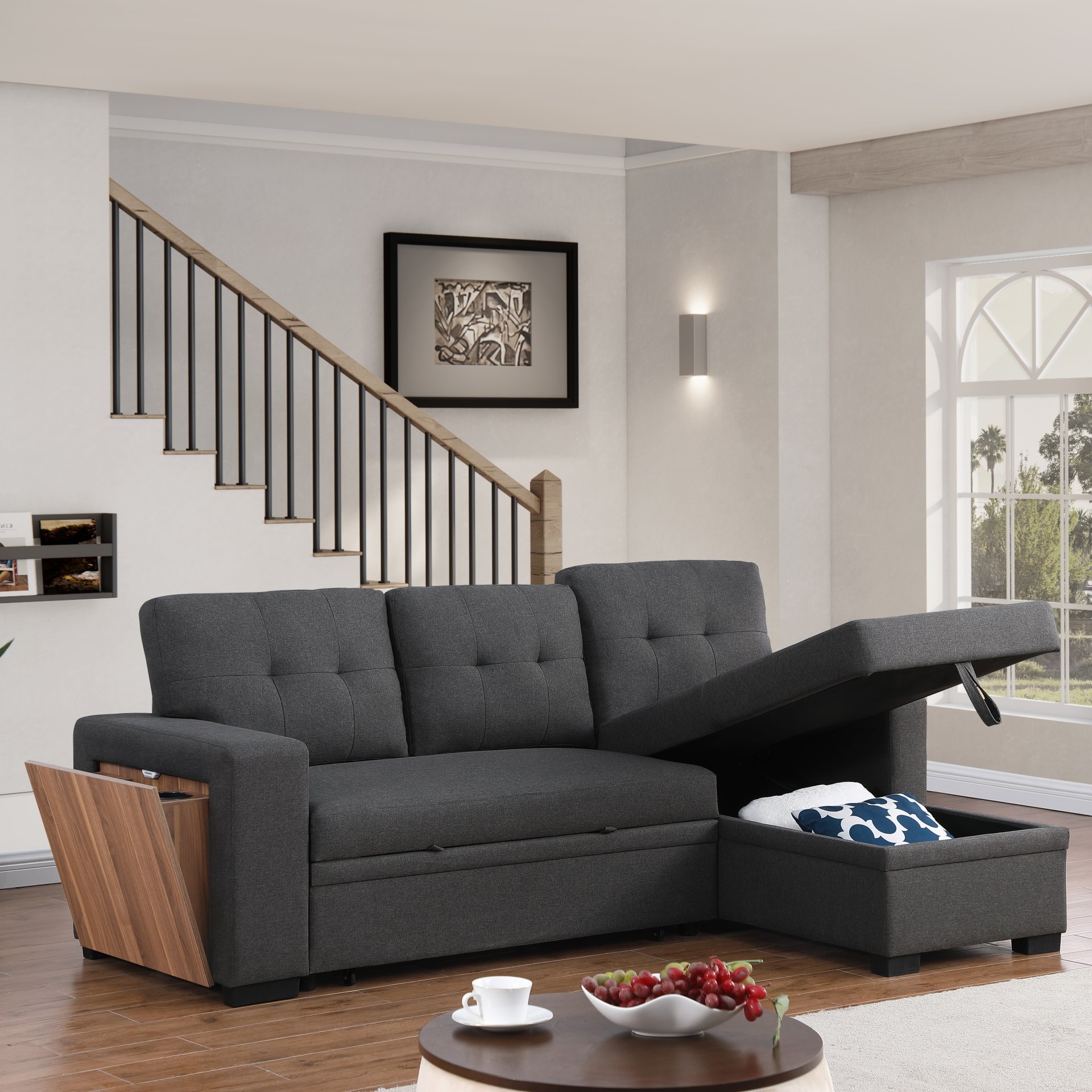 3 Piece Upholstered Sectional - Dark Gray - Image 4