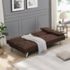Futon Sofa Bed With Armrest Two Holders Wood Frame, Stainless Leg - Brown - Image 4