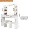 Vanity Desk With Mirror And LED Lights 3 Lighting Modes And Power Outlet 2 Spacious Drawers And Stool - White - Image 10