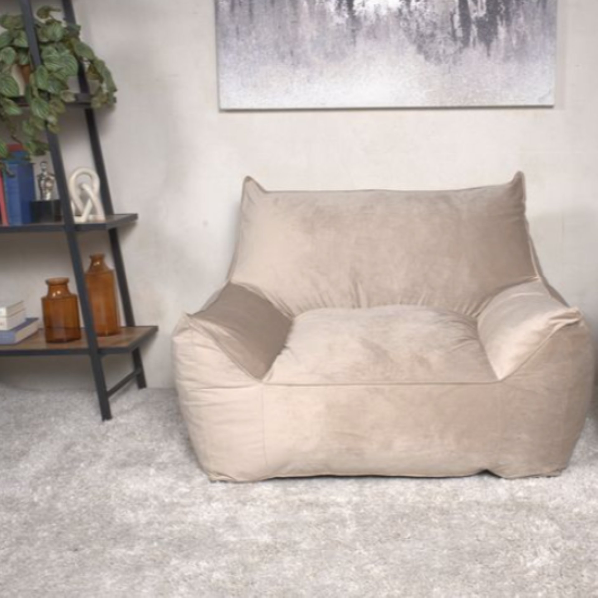 Allea - Velveteen Bean Bag Chair With Armrests, Comfortable Velvet Seating - Taupe - Image 4