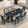 Topmax - Rustic Extendable Dining Table Set With Removable Leaf, 6 Upholstered Armless Dining Chairs And 2 Padded Arm Chairs, 9 Pieces - Black - Image 3