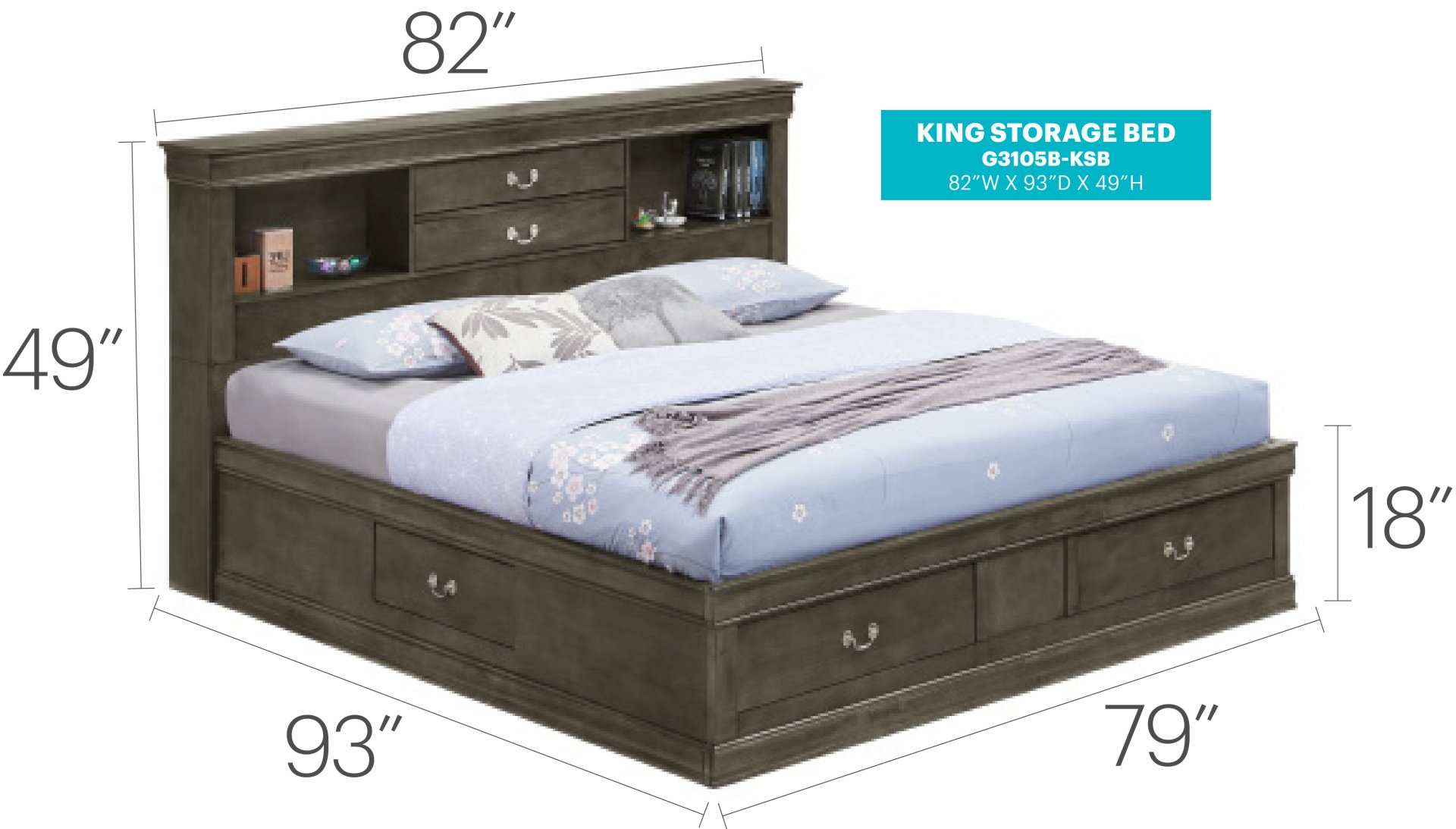 Louis Phillipe - King Storage Bed - Gray - Image 6