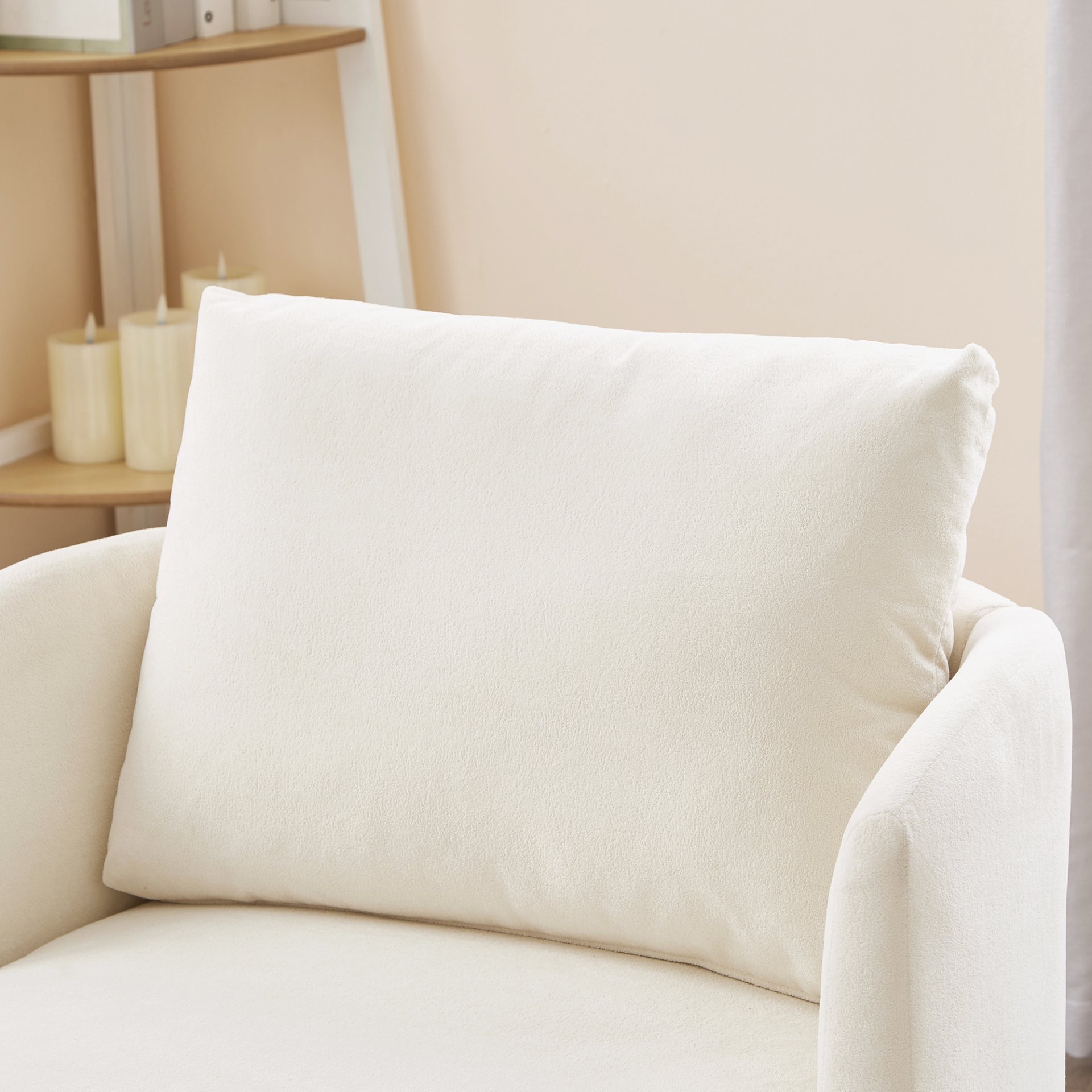 360° Swivel Chair With Upholstered Curved Design - Beige - Image 18