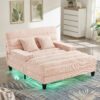 Chaise Bed Lounge Sofa Chair With Adjustable Backrest And LED Light Strip - Pink - Image 2
