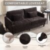 Mid Century Modern Chenille Fabric Loveseat Sofa With Brown Wood Feet, 2 Seat Upholstered Couch For Living Room Or Bedroom - Black - Image 5