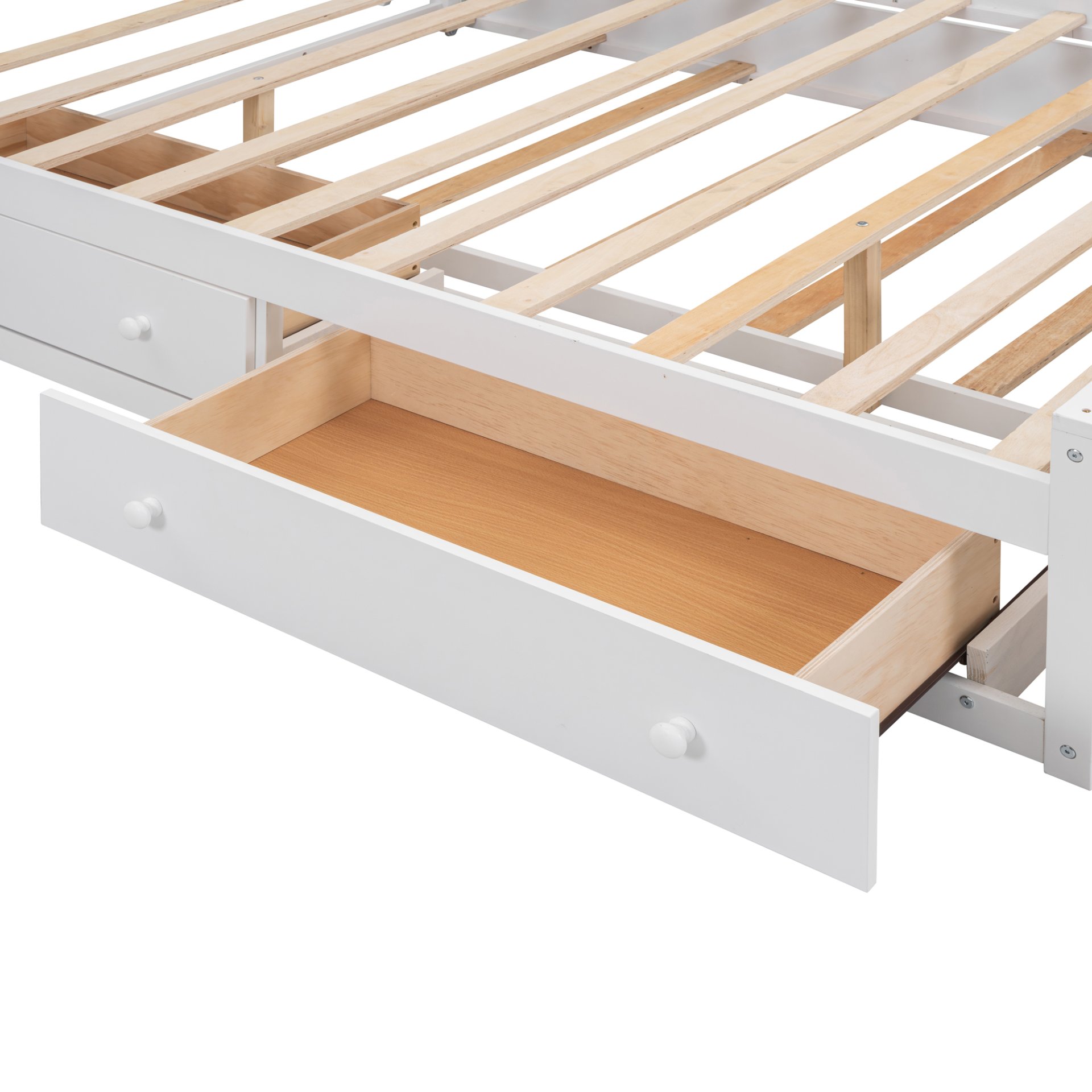 Queen Size Bed With All In One Cabinet, Shelf And Sockets, Twin Long Trundle - White - Image 12