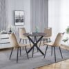 Dining Table With Cross Metal Leg And MDF Top, Modern Space Saving Kitchen Table For Living Room, Round Table - Black / Dark Walnut - Image 11
