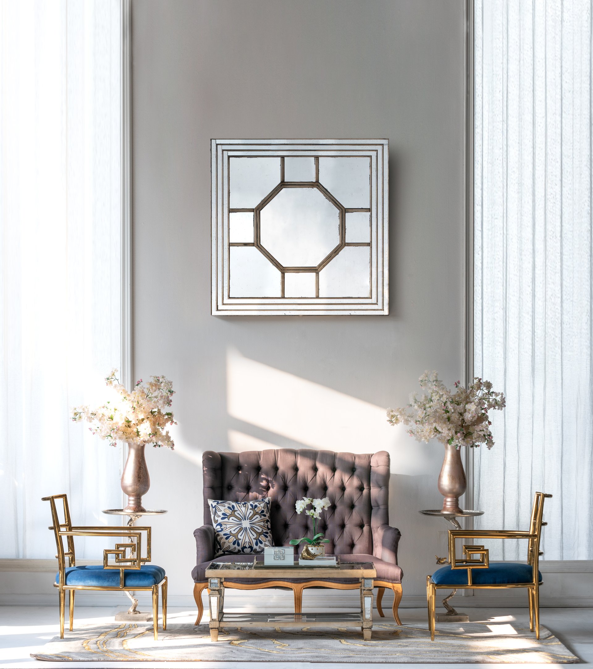 Antique Style Decorative Square Wall Mirror With Mirrored Frame, Wall Decor For Living Room Entryway, Console Lean Against Wall - Silver - Image 5
