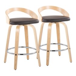 Grotto - Contemporary Fixed Height Counter Stool With Swivel With Round Footrest (Set of 2) - Natural / Brown