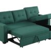 Upholstered Pull Out Sectional Sofa With Chaise - Green - Image 3