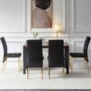 5 Pieces Dining Set Including Velvet High Back Golden Color Legs Nordic Dining Chair & Creative Design Dining Table - Black - Image 3