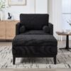 Farmhouse Upholstered Accent Chair With Ottoman Wood Base, Reversible Lid Coffee Table For Living Room Or Office - Black - Image 4