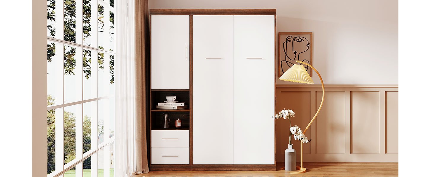 Twin Size Murphy Wall Bed With Cabinet - White - Image 17