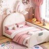 Twin Size Upholstered Rabbit-Shape Princess Bed, Twin Size Platform Bed With Headboard And Footboard - White - Image 14