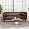 Contemporary 3 Seater Sofa With Tufted Diamond Stitch And Rolled Accent Pillows - Dark Brown - Image 2