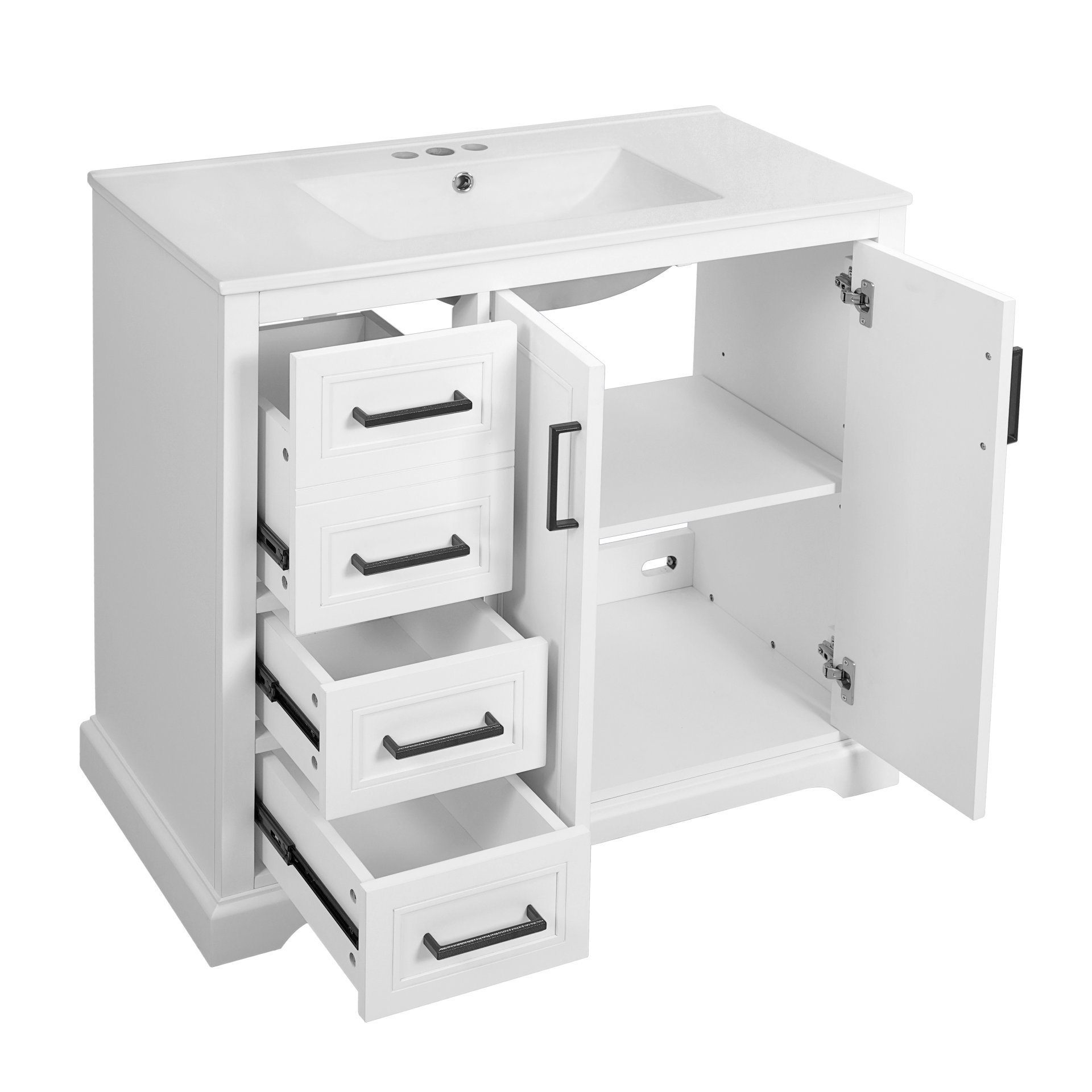 36" Bathroom Vanity With Sink, Soft Close Doors, Adjustable Shelf & 3 Drawers - White - Image 12